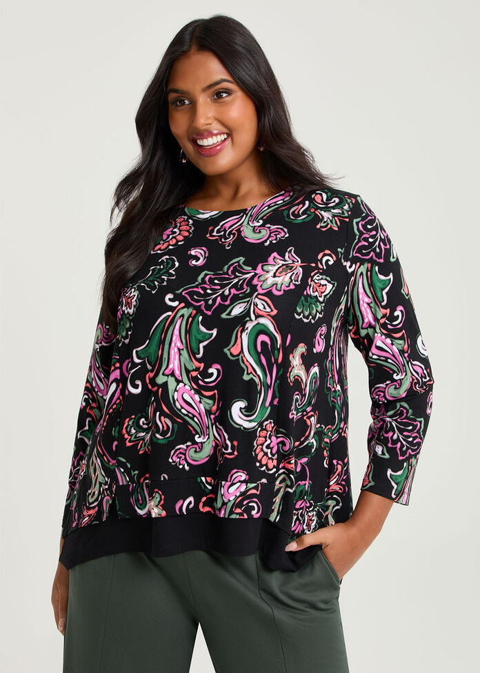 Natural Paisley Spliced Top, , hi-res