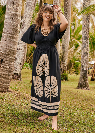 Plus Size Natural Celia Palm Dress