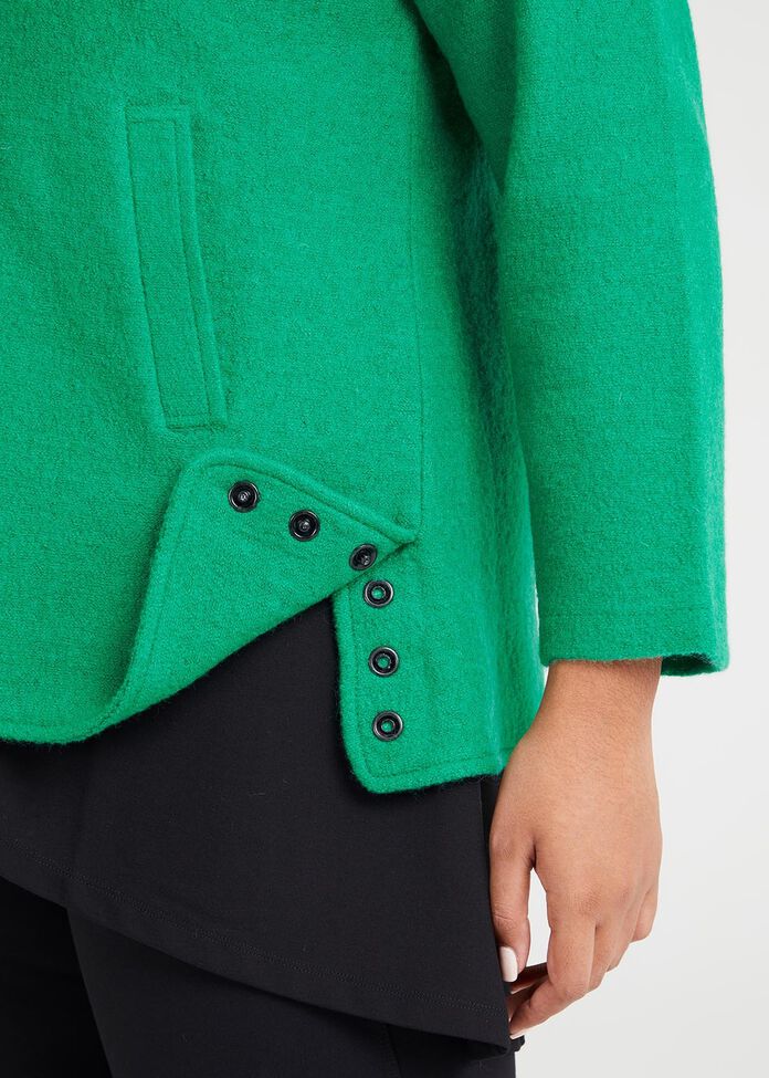 Shop Plus Size Zip Front Boiled Wool Jacket in Green Sizes 1230