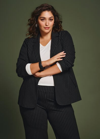 Plus Size Natural Pinstripe Jacket