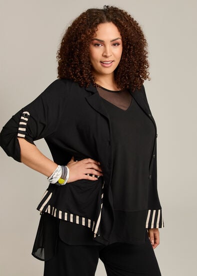 Plus Size Stripe Panel Natural Cardigan
