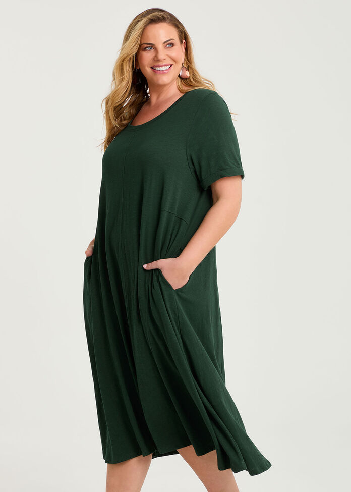 Cotton Seam Detail Swing Dress, , hi-res