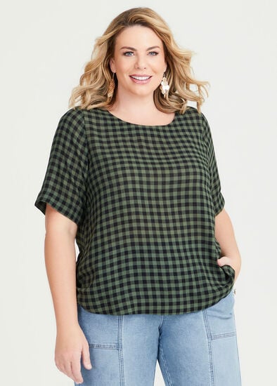 Plus Size Natural Gingham Top