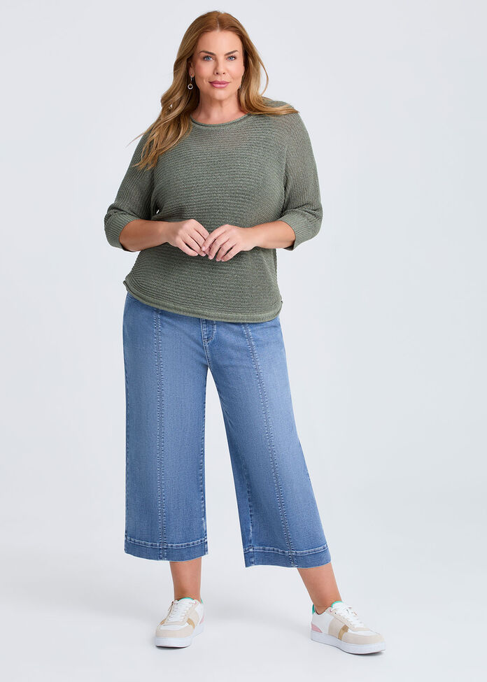 Open Knit 3/4 Sleeve Jumper, , hi-res