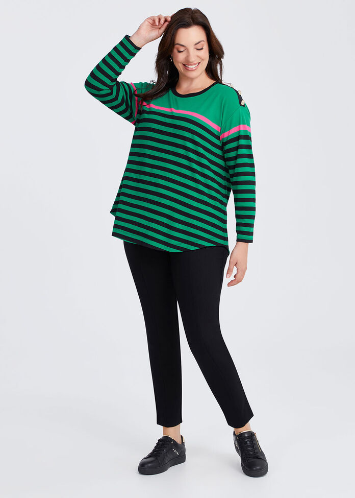 Bamboo Ponte Button Stripe Top, , hi-res