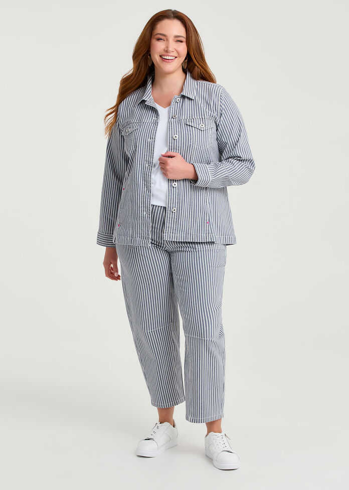 Cotton Denim Shacket, NAVY/WHITE, hi-res