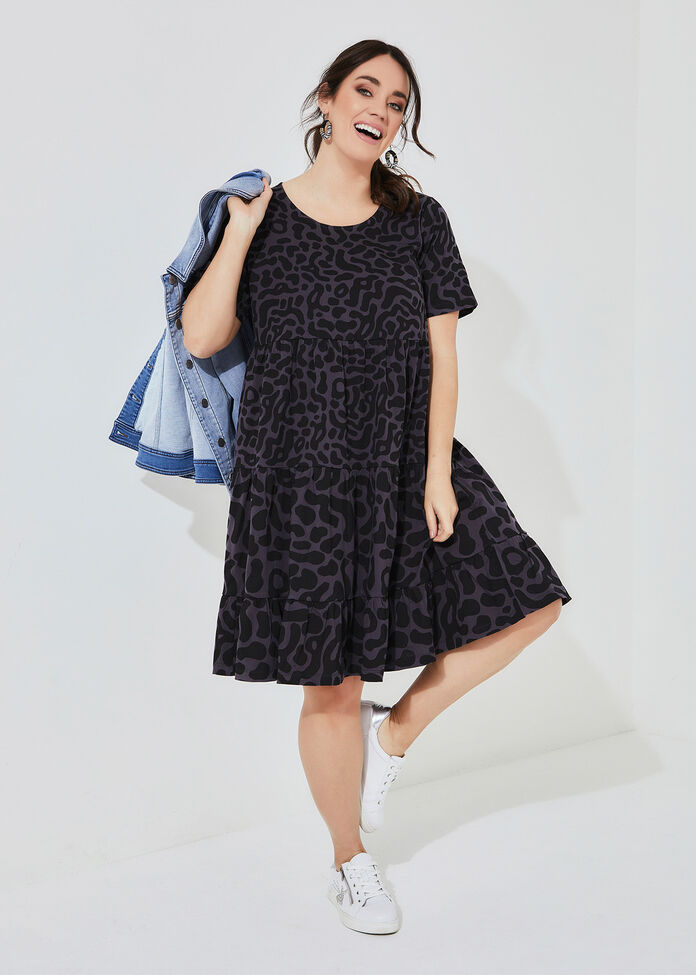 Organic Swirl Print Tiered Dress, , hi-res