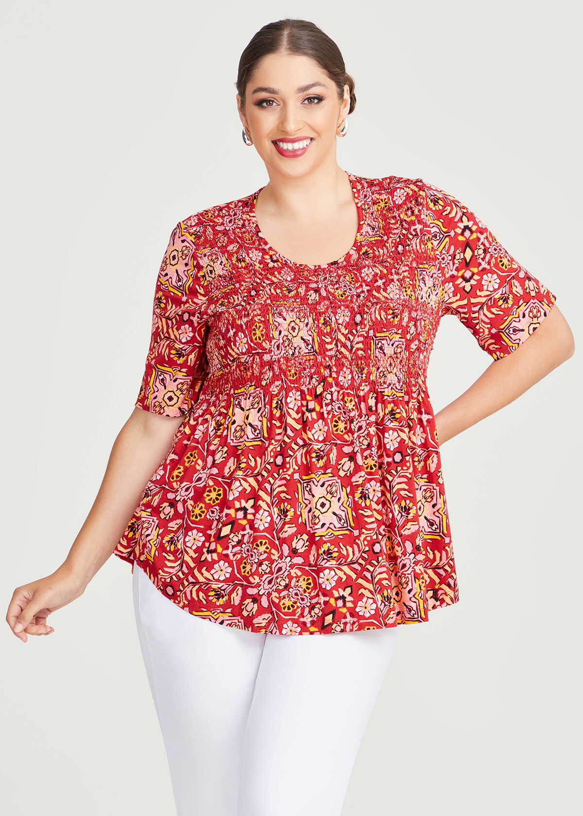 Shop Plus Size Natural Portofino Shirring Top in Multi | Sizes 12