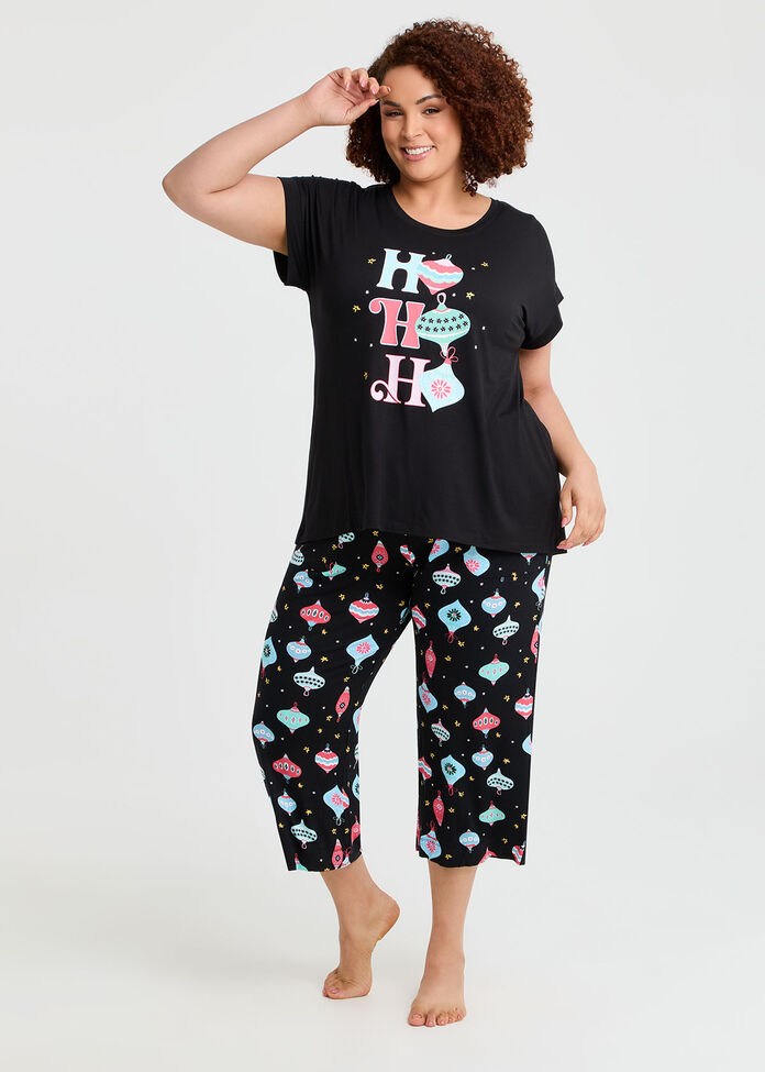 Bamboo Bauble Pyjama Top, BLACK, hi-res