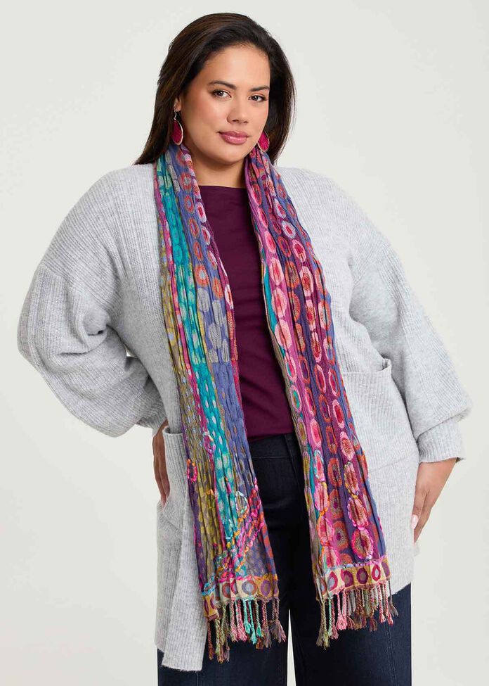 Shirred Spotty Jacquard Scarf, , hi-res