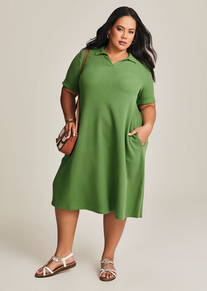 Waffle Collared Dress, , hi-res