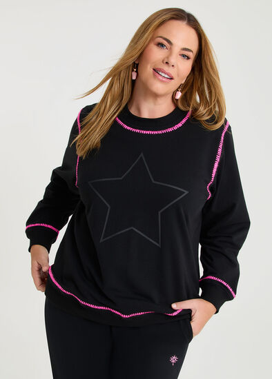 Plus Size Cotton Stitch Star Sweatshirt