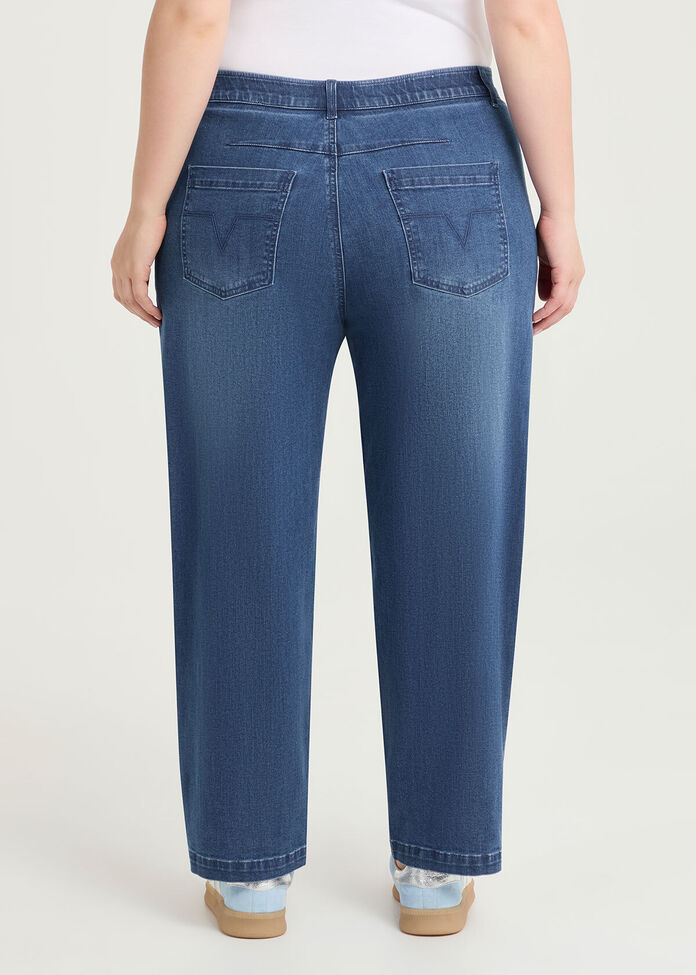 Cotton Denim Barrel Leg Jean, , hi-res