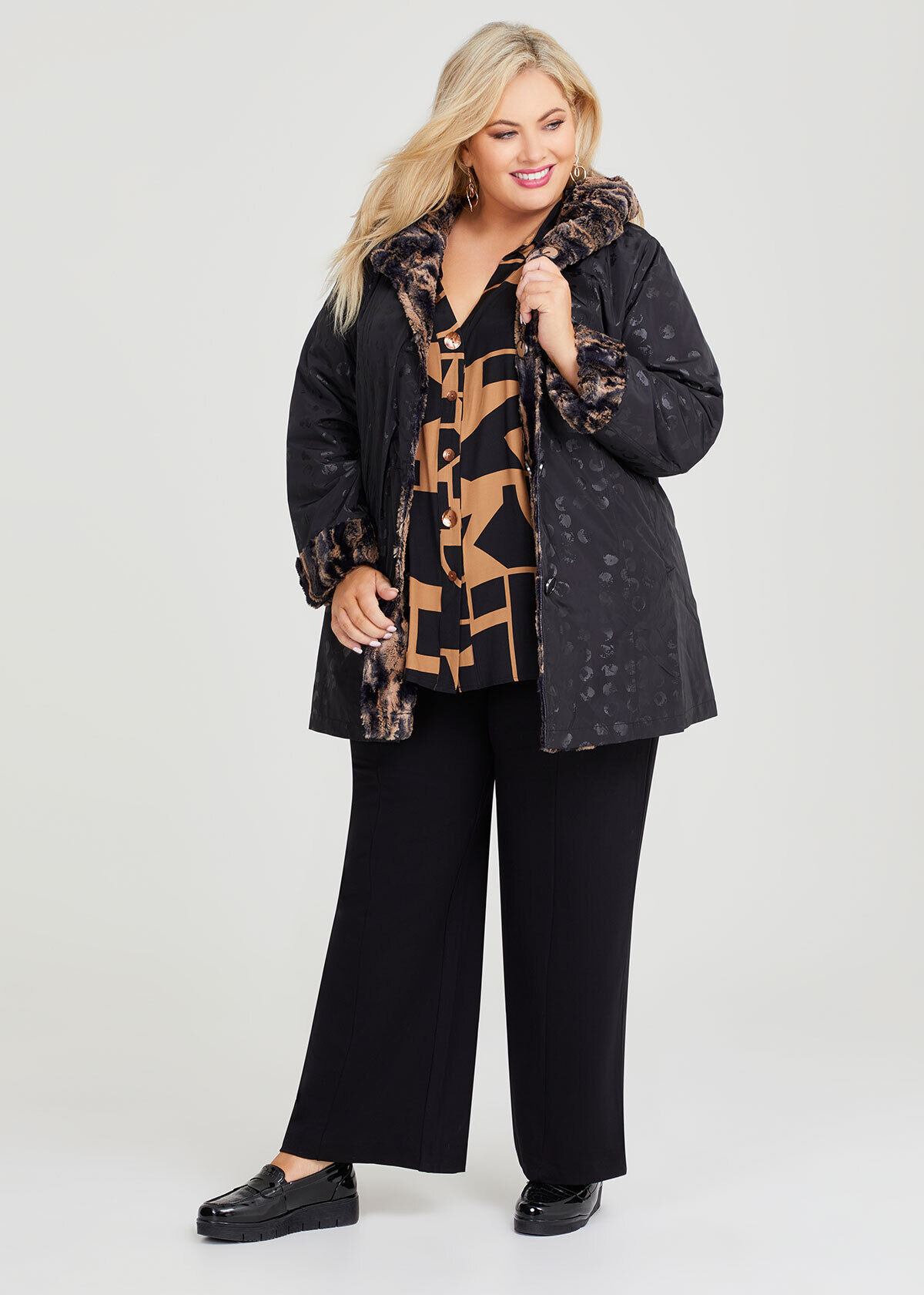 Faux Fur Reversible Spot Coat