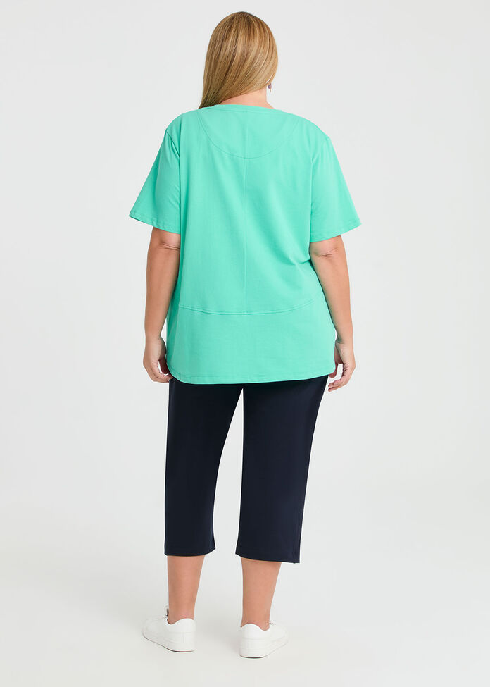 Cotton Flower Applique Sweat Top, GLACIER JADE, hi-res