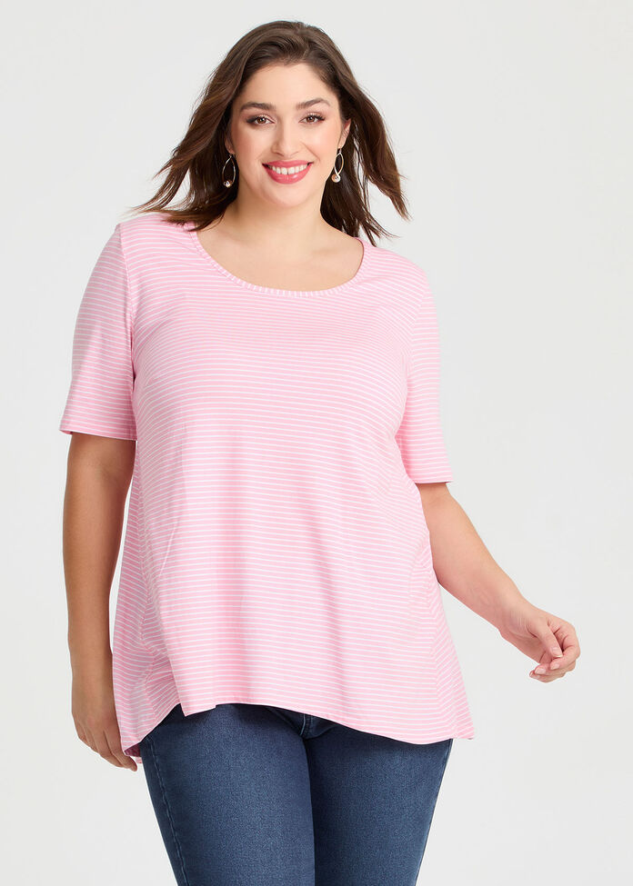 Scoop Neck Stripe T-shirt, , hi-res