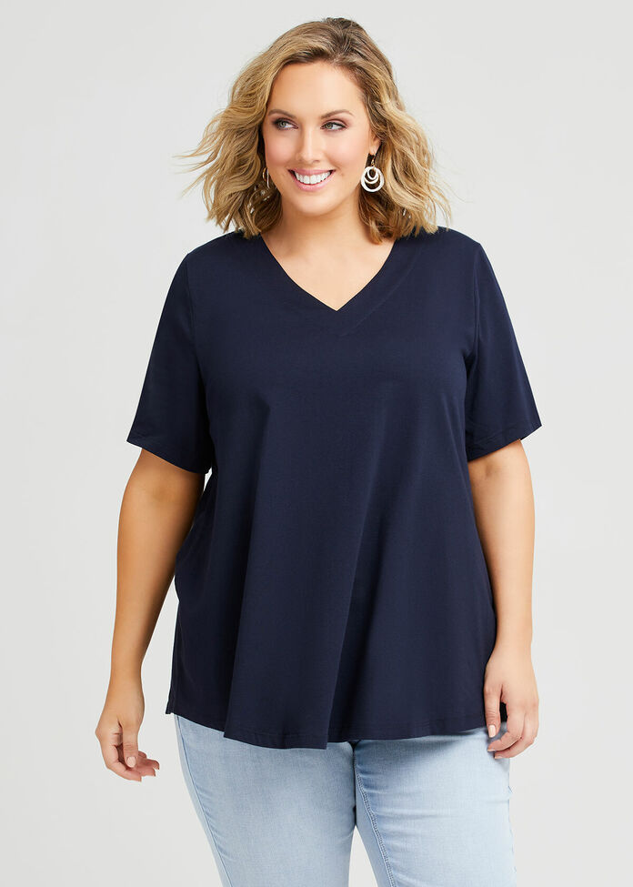 Organic V-neck Swing Basic Tee, , hi-res