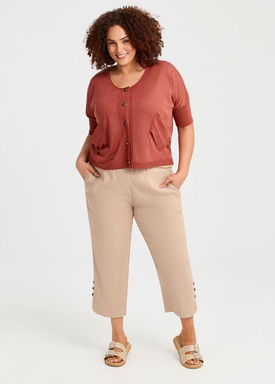 Plus Size Slim Stretch Linen Crop Pant