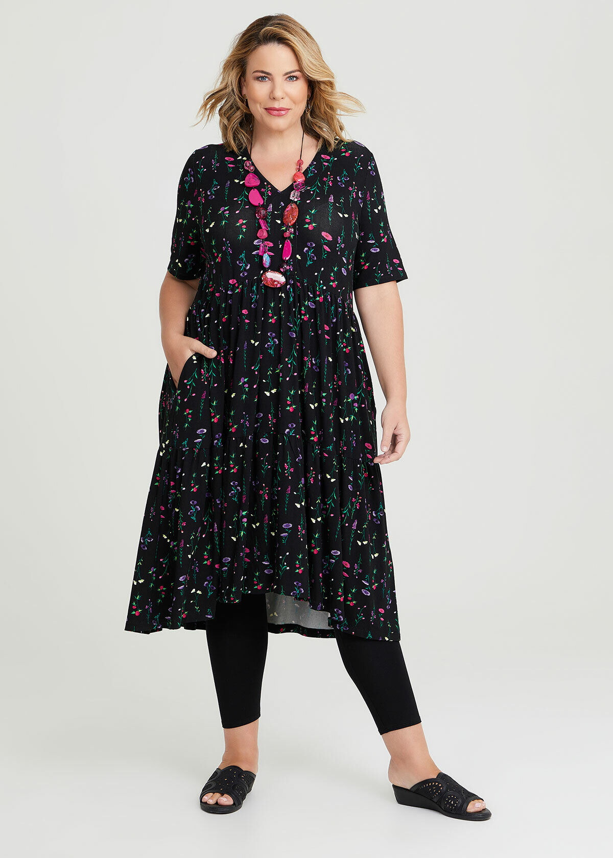 Shop Plus Size Natural Vienna Tier Dress in Multi Taking Shape NZ