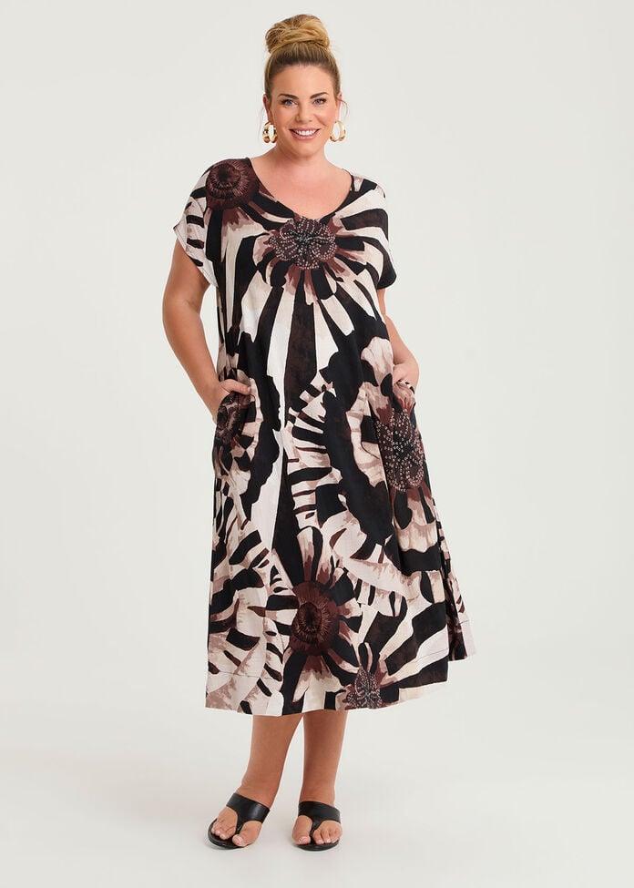 Floral Stripe Natural Maxi Dress, , hi-res