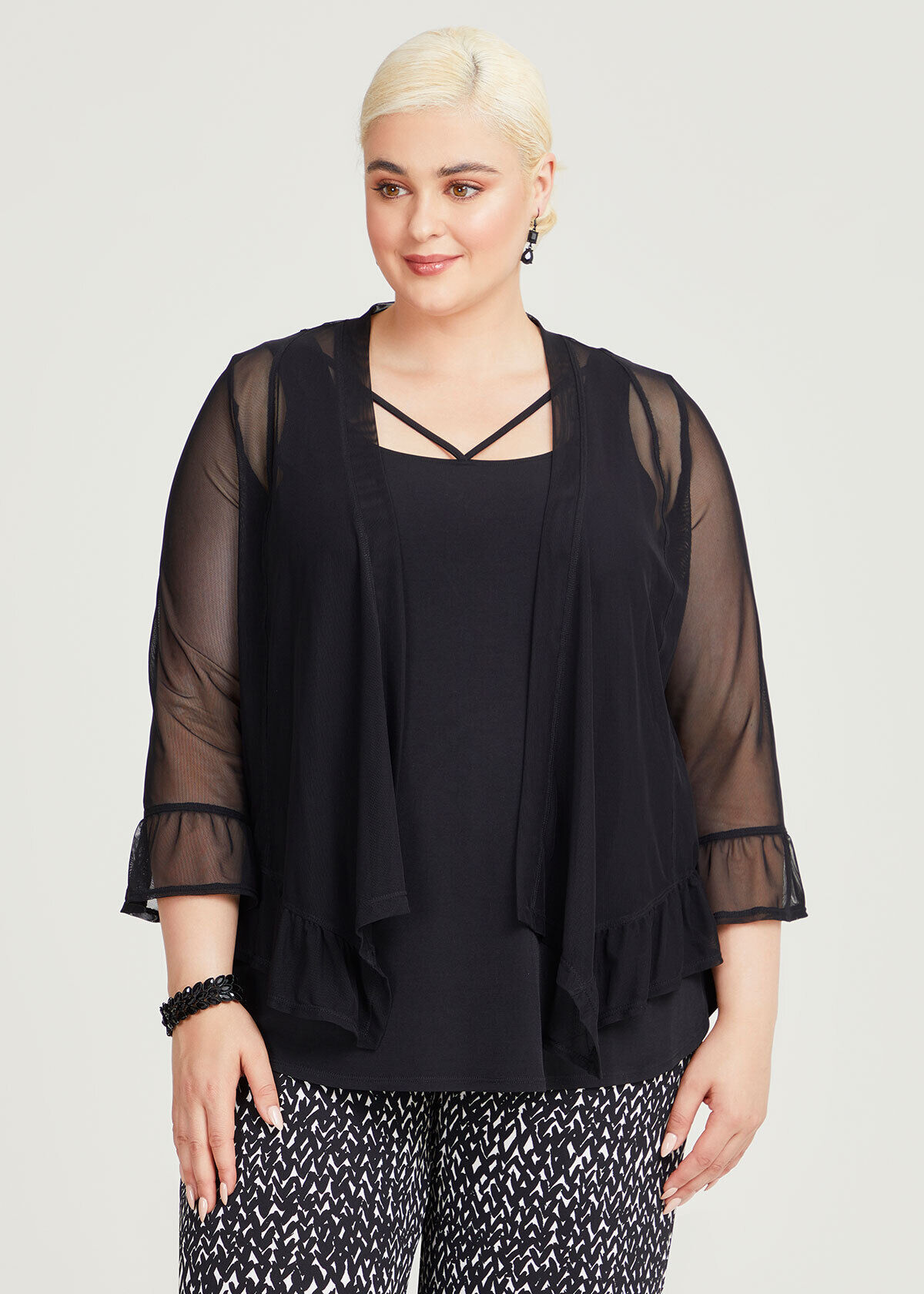 Long sheer cardigan plus size top