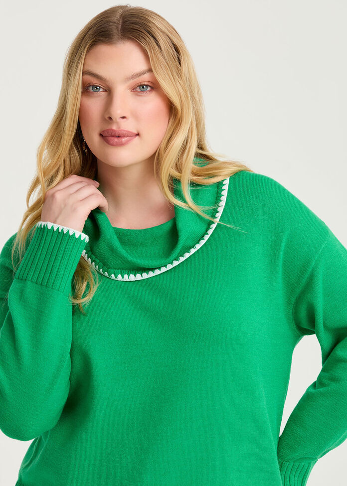 Stitch Detail Cowl Neck Jumper, , hi-res
