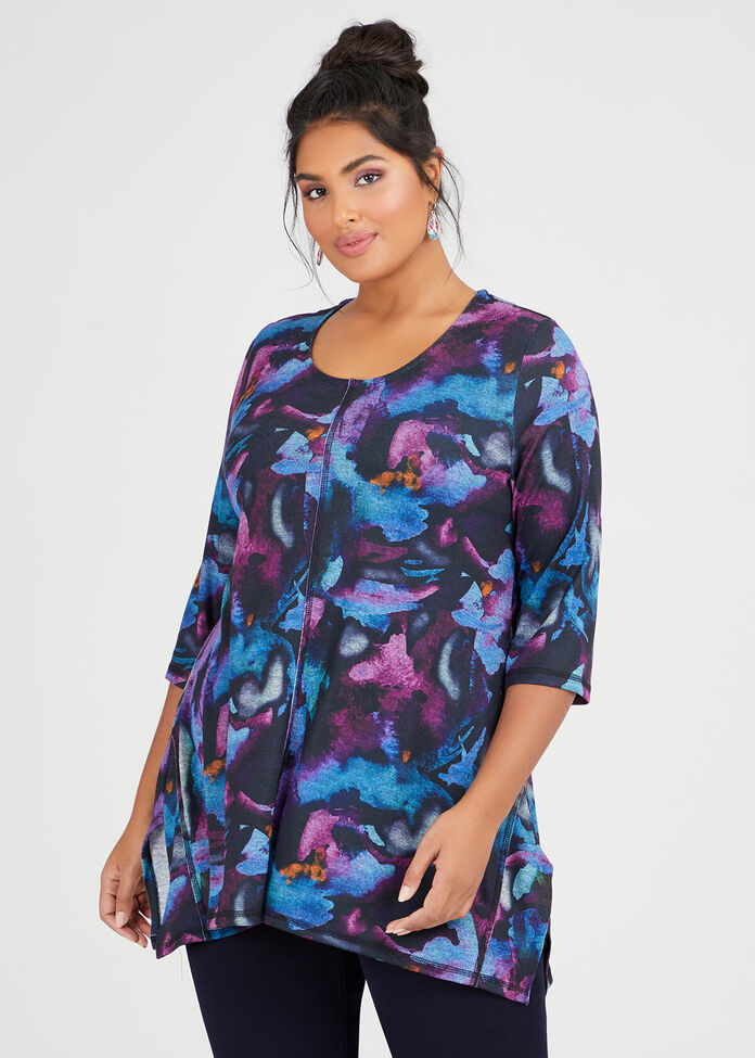 Shop Plus Size Cosy Knit Watercolour Top in Print | Taking Shape AU