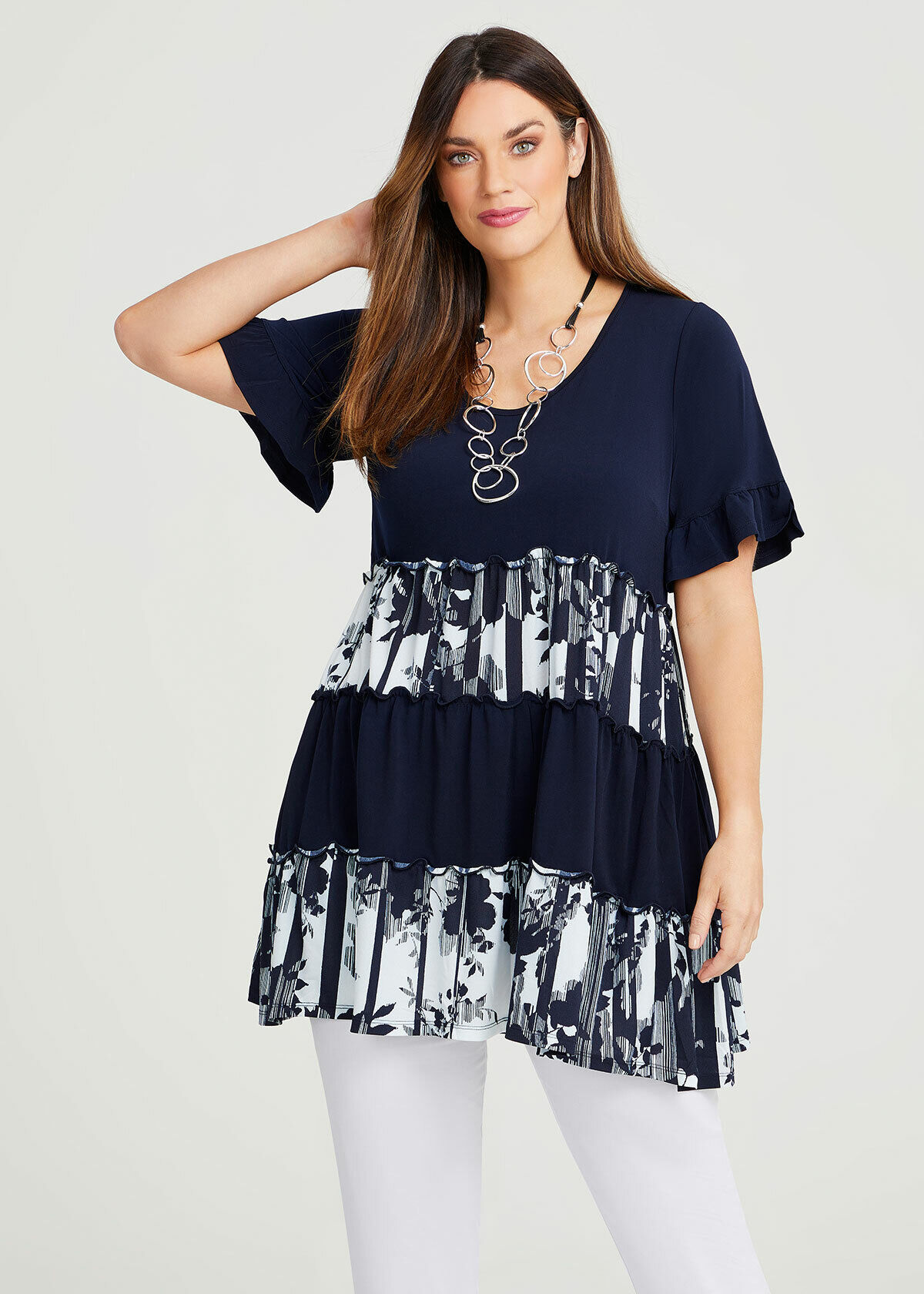 Shop Plus Size Layered Boho Tunic in Blue Taking Shape AU