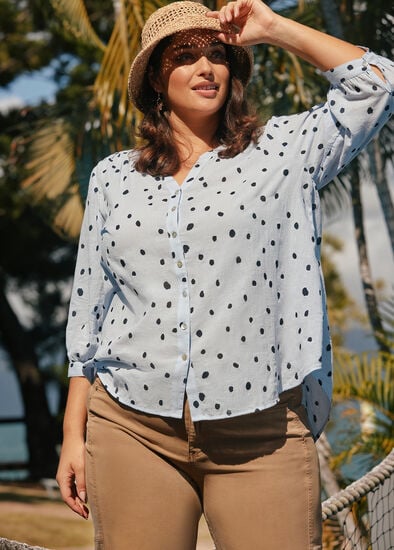 Plus Size Cotton Spot Button Thru Top