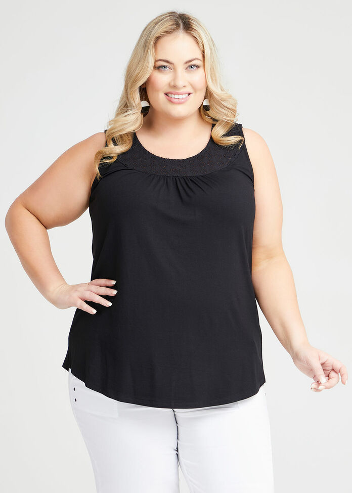 Shop Plus Size Broderie Essence Tank in Black | Sizes 12-30 | Taking ...