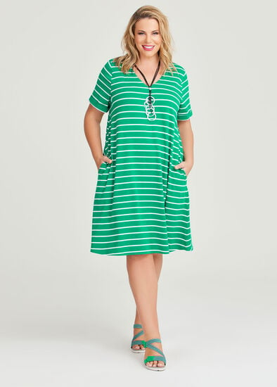 Plus Size Cotton V-neck Stripe Dress