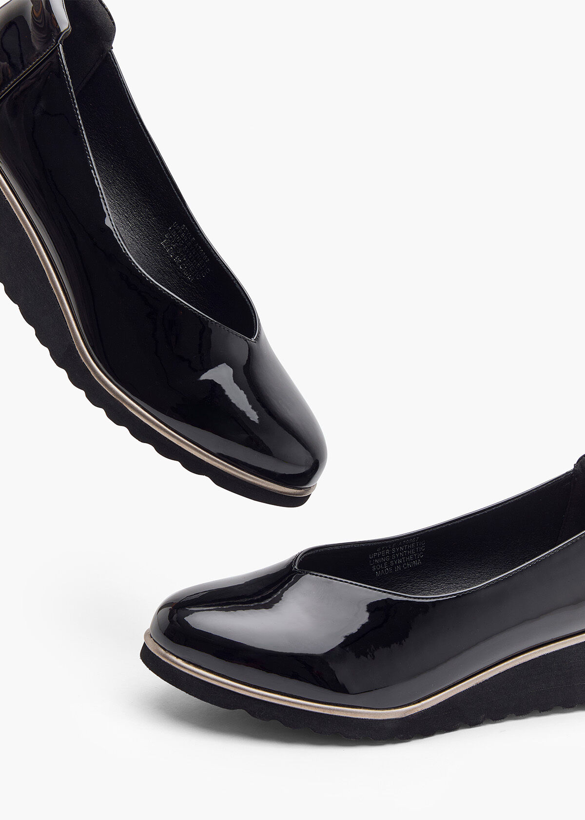 Black patent wedge court shoes sales