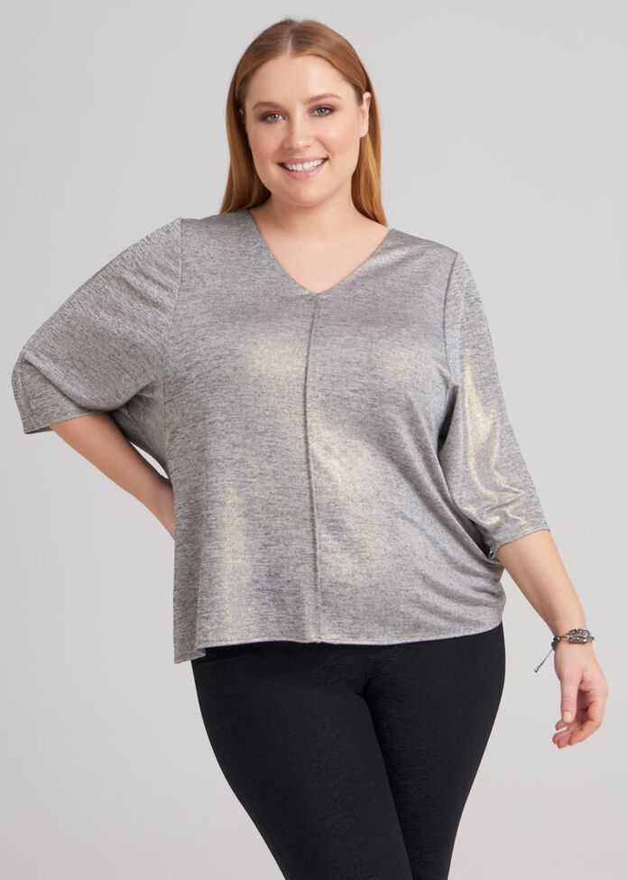 Bat Wing Foil Knit Top, , hi-res