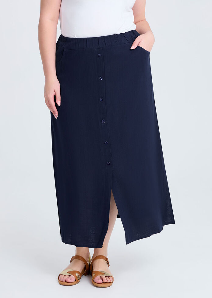 Button A-line Natural Maxi Skirt, , hi-res