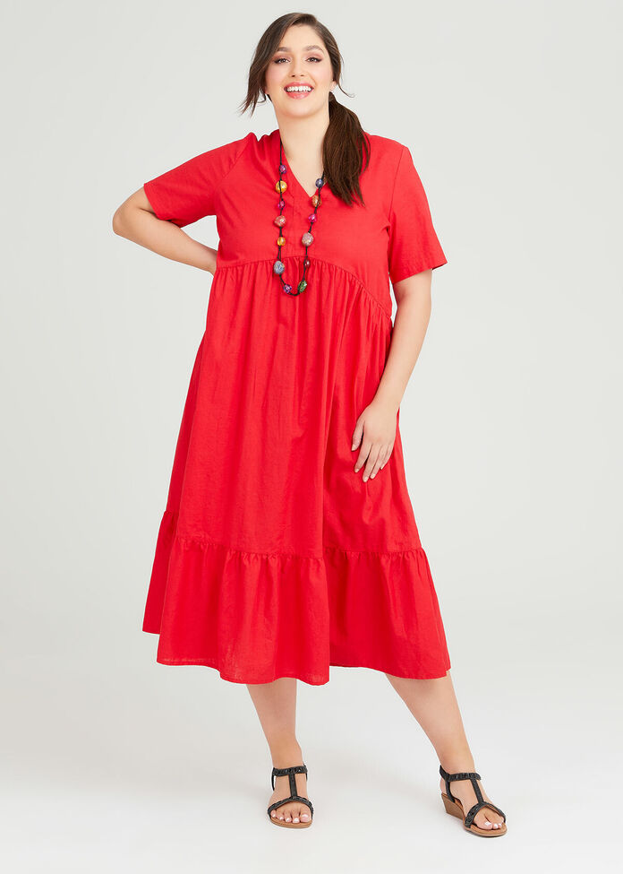 Shop Plus Size Linen Blend Candy Lane Dress, Red | Taking Shape UK Shop Plus Size Linen Blend Candy Lane Dress, Red | Taking Shape UK