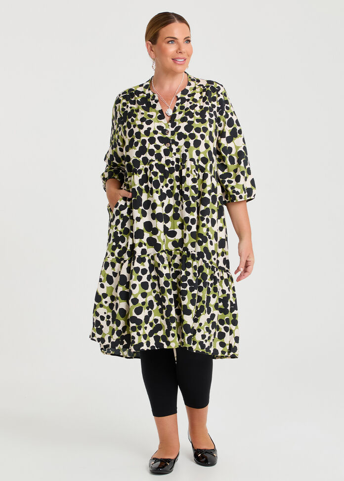 Natural Midi Print Dress, , hi-res
