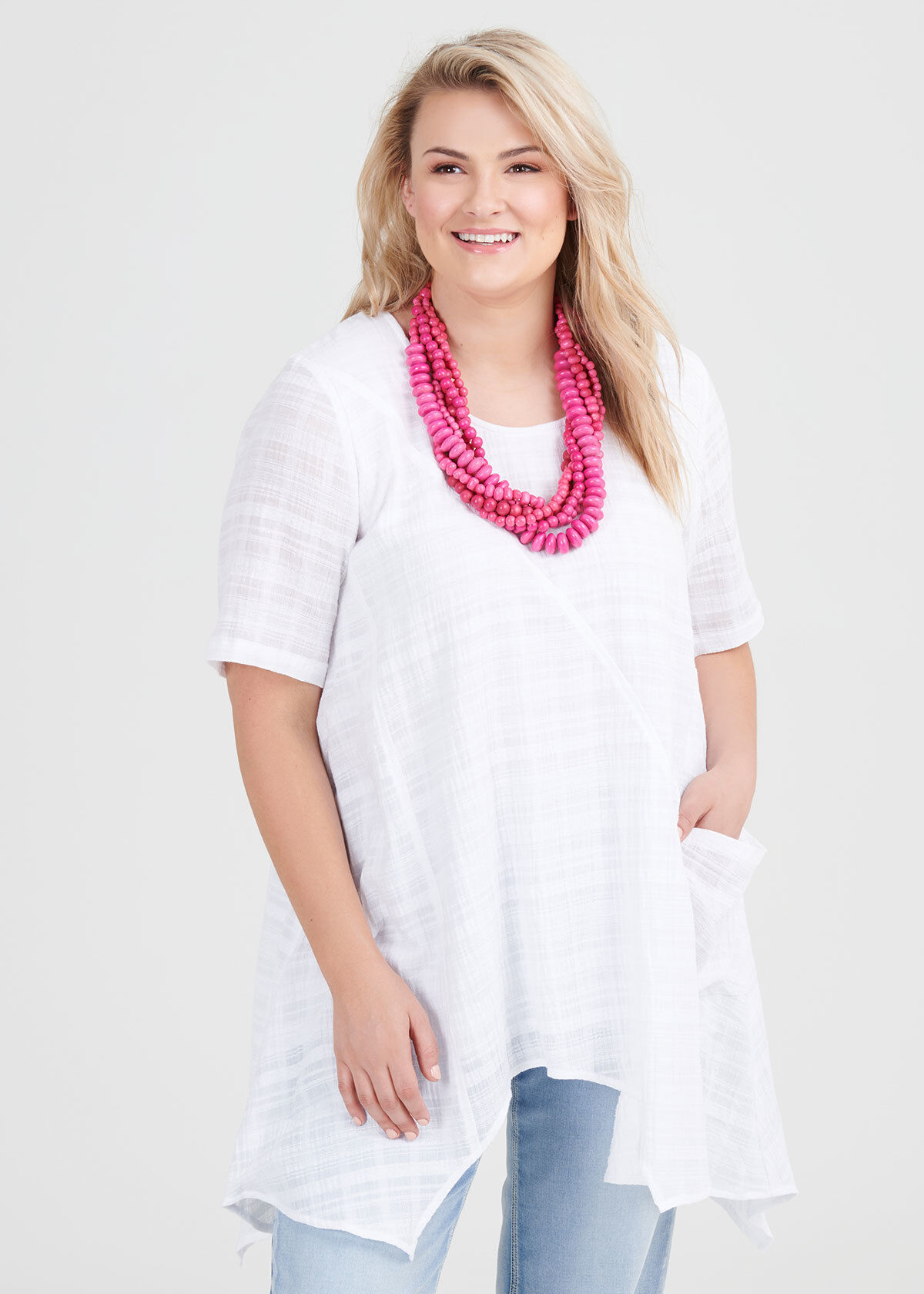 Shop Plus Size Cotton Textured Gauze Tunic in White Taking Shape AU