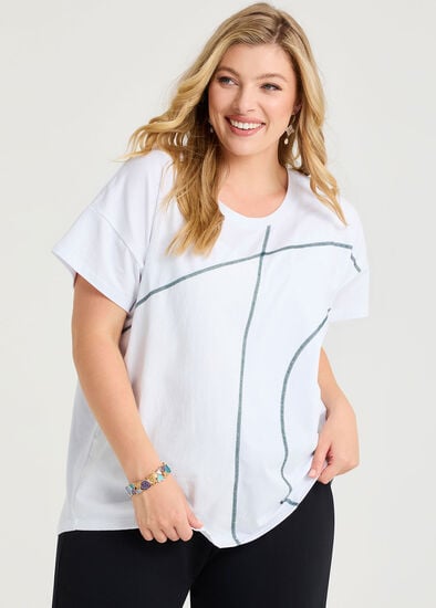 Plus Size Cotton Contrast Stitch Tshirt