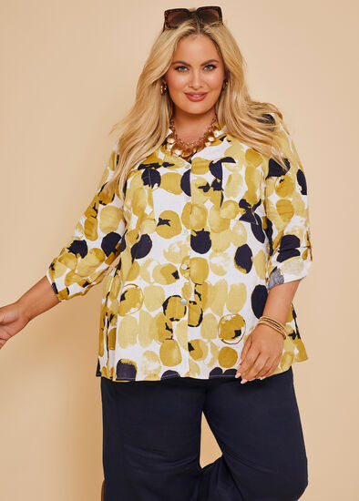 Plus Size Spot Linen Bamboo Shirt