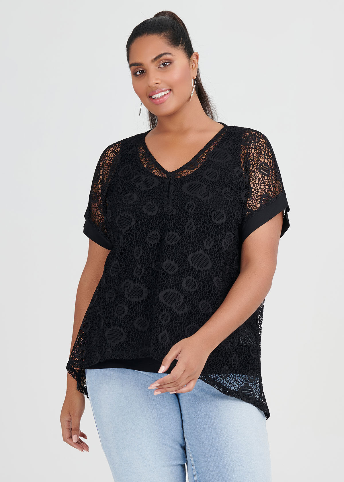 Shop Plus Size Lace Fancy That Top in Black Taking Shape AU
