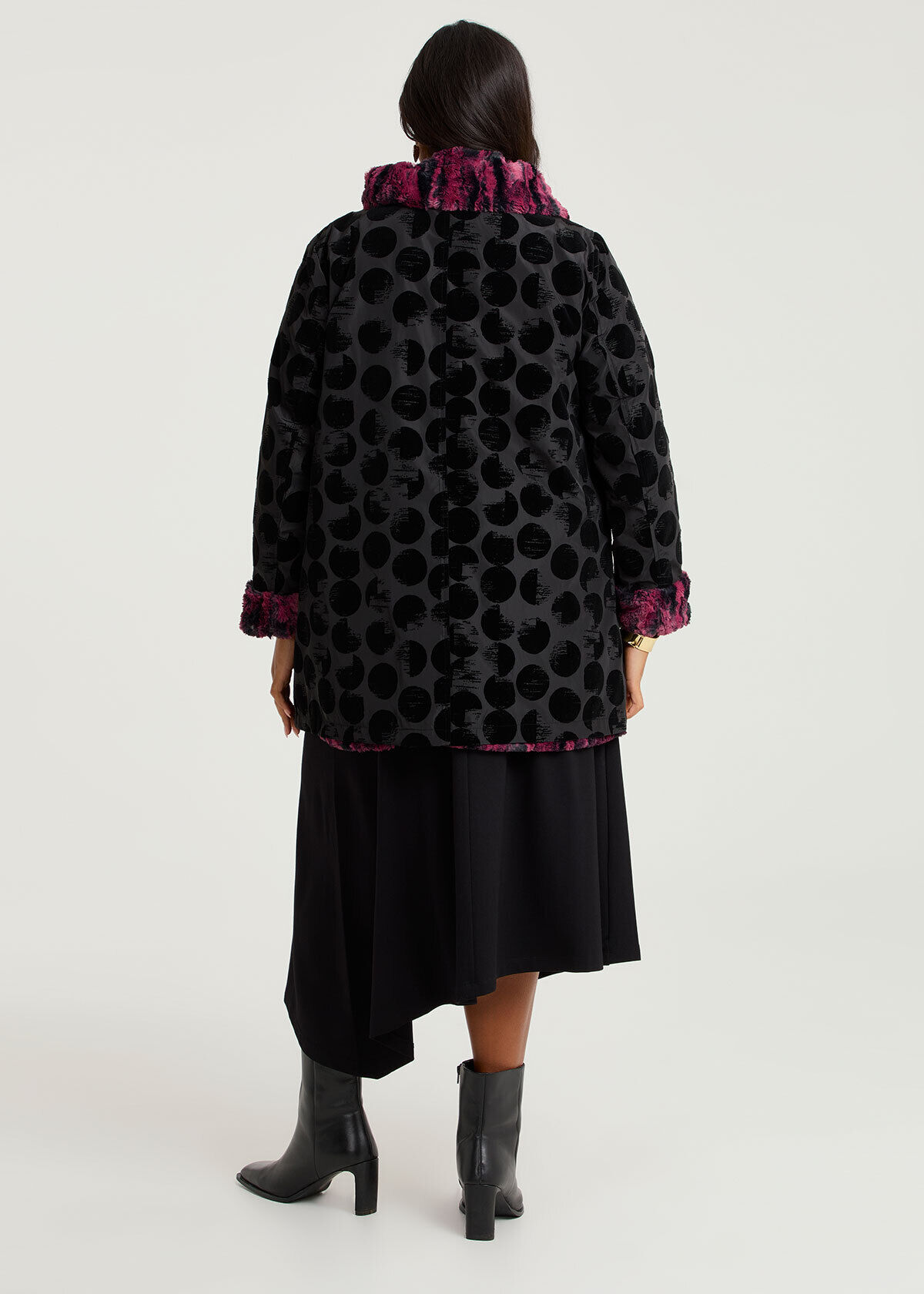 Shop Plus Size Deja Vu Faux Fur Reversible Coat, Black | Taking
