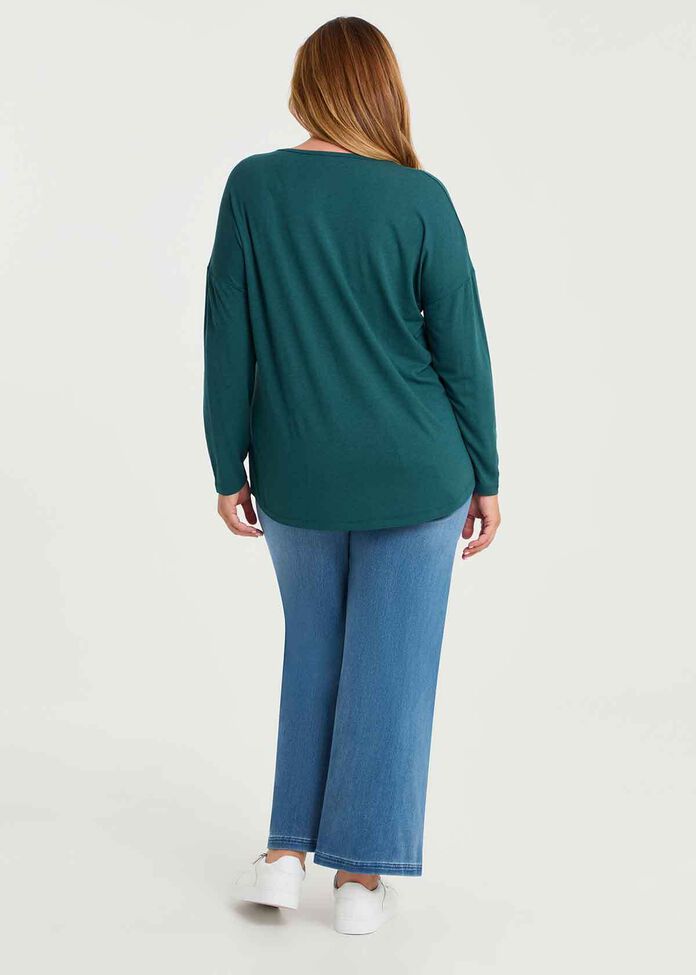 Australian Wool Blend V-neck Top, , hi-res