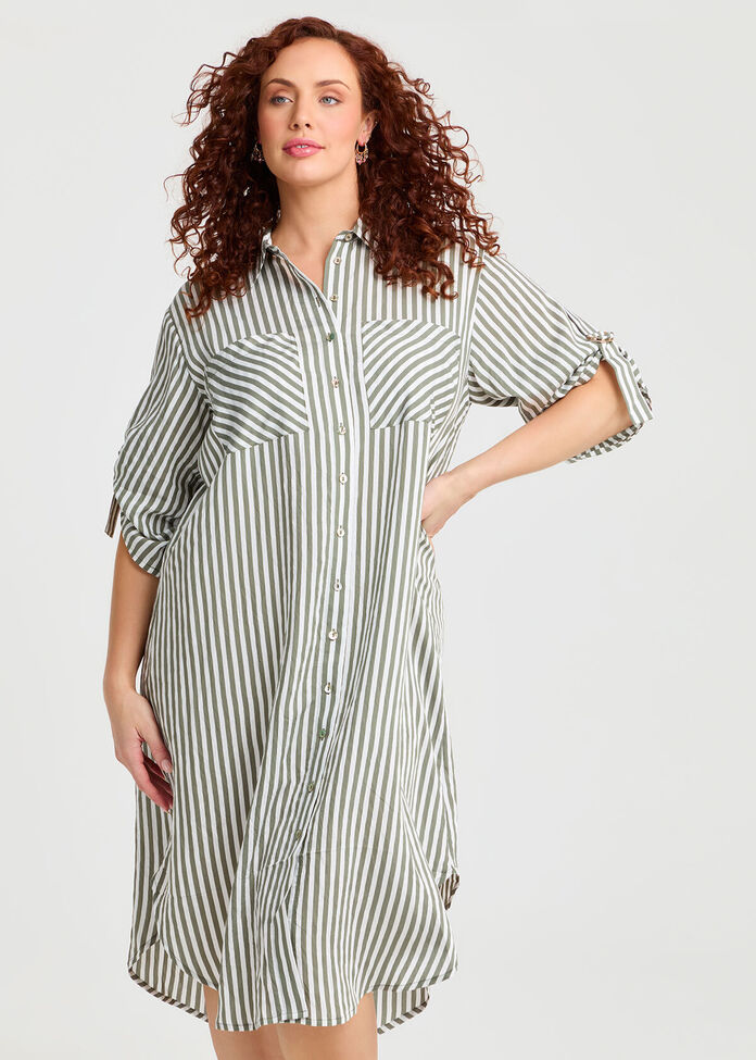 Casual Chic Stripe Shirt Dress, , hi-res