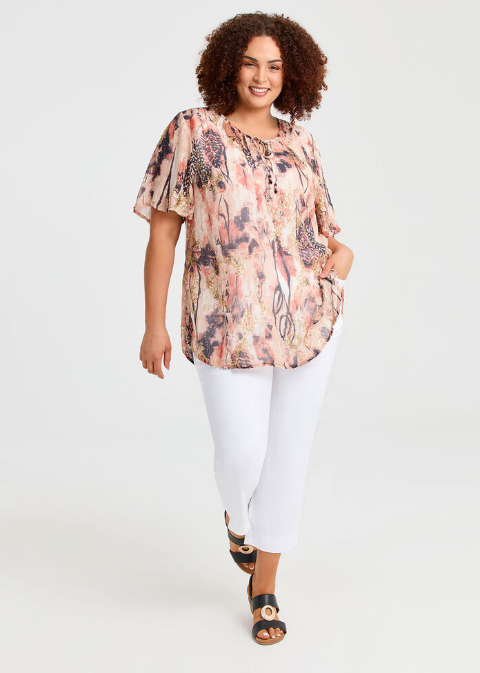 Sequin Abstract Natural Top, , hi-res