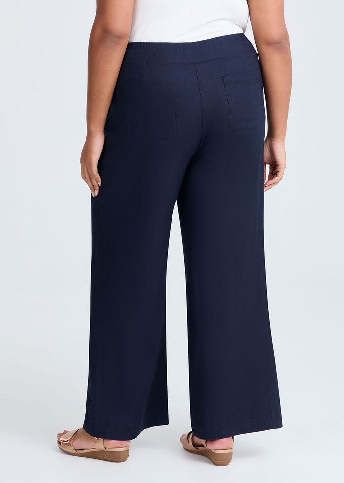 Shop Plus Size Stretch Linen Bea Wide Leg Pant, Navy Taking Shape NZ