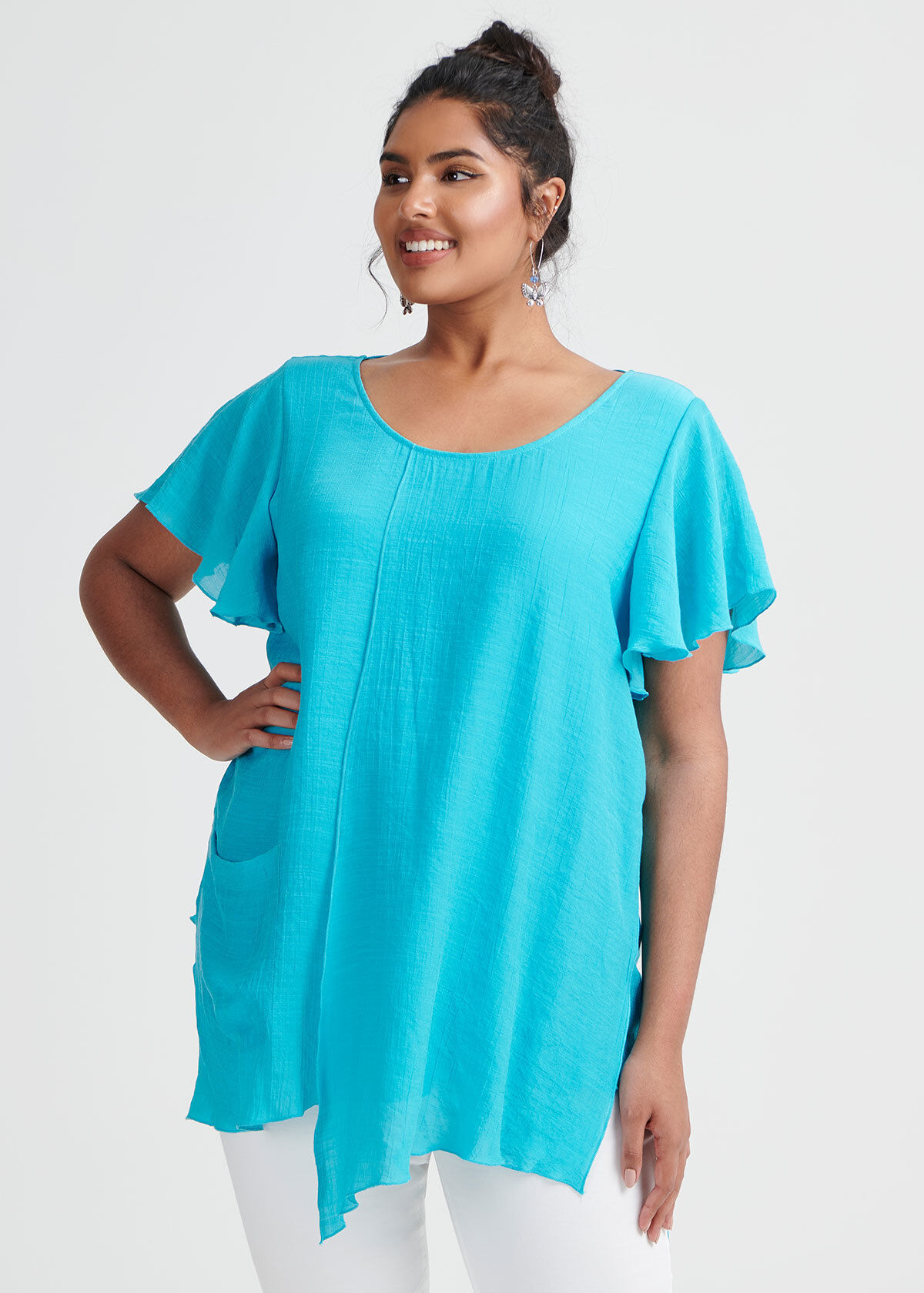 blue flowy top