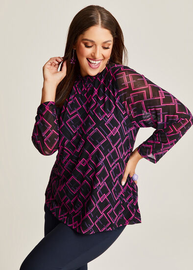 Plus Size Mesh Abstract Geo Bonnie Top