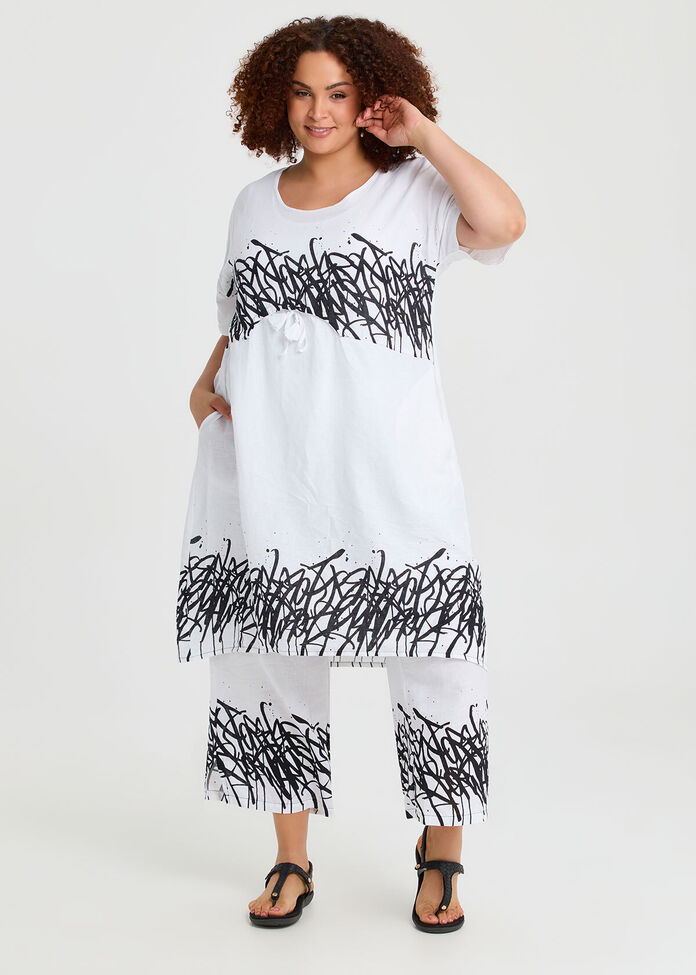 Graphic Linen Bamboo Crop Pant, , hi-res