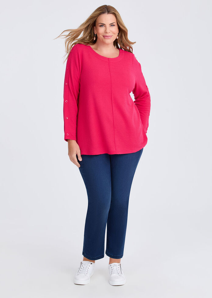 French Rib Button Detail Top, , hi-res