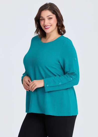 Plus Size French Rib Button Detail Top
